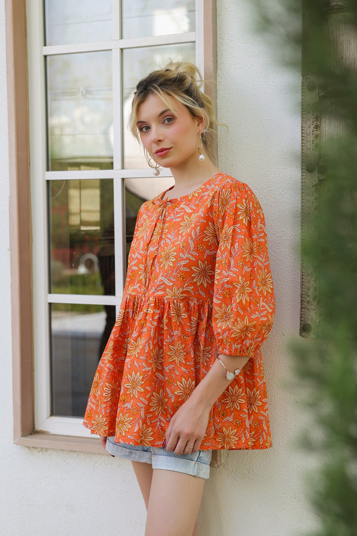 Polina Orange Cotton Top