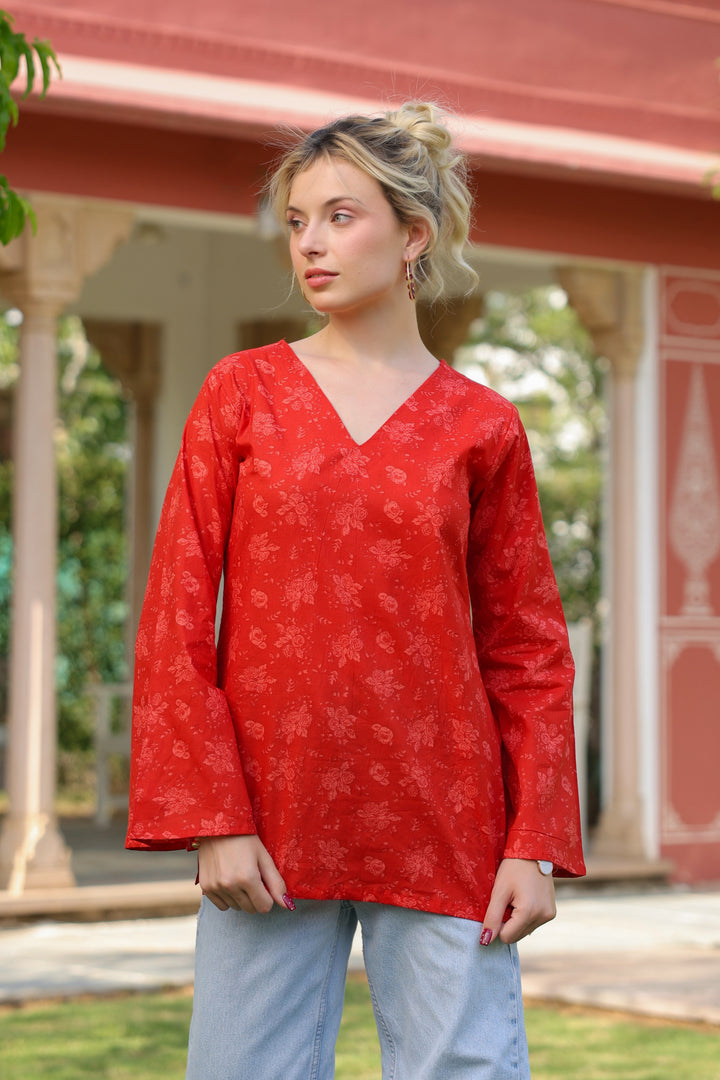 Sasha Red Cotton Top