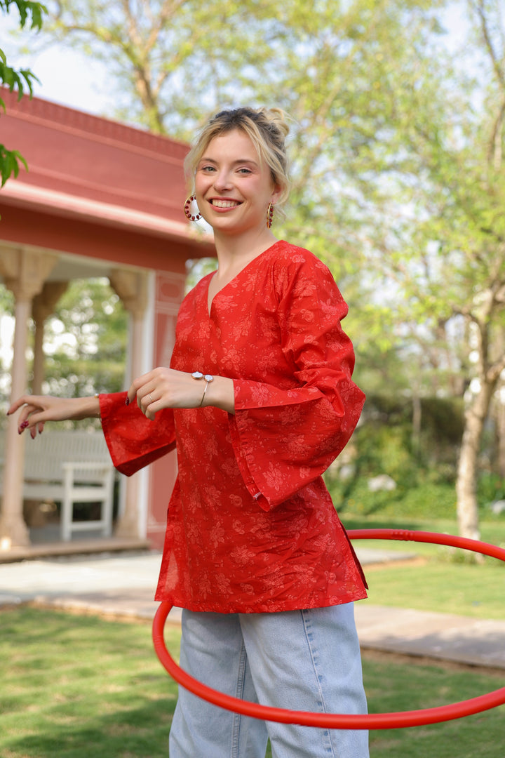 Sasha Red Cotton Top