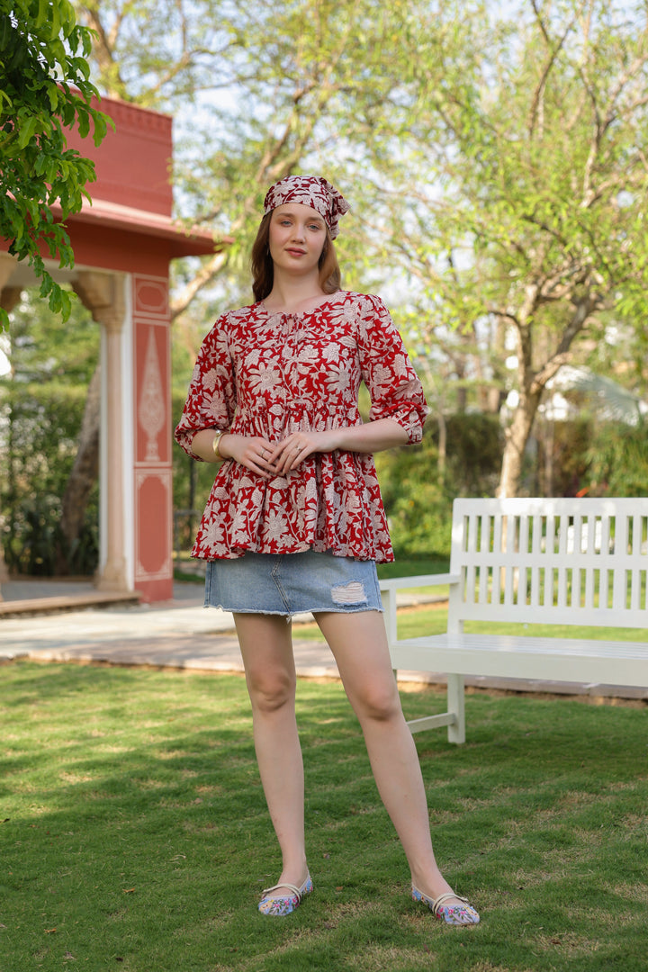 Alina Red Cotton Top