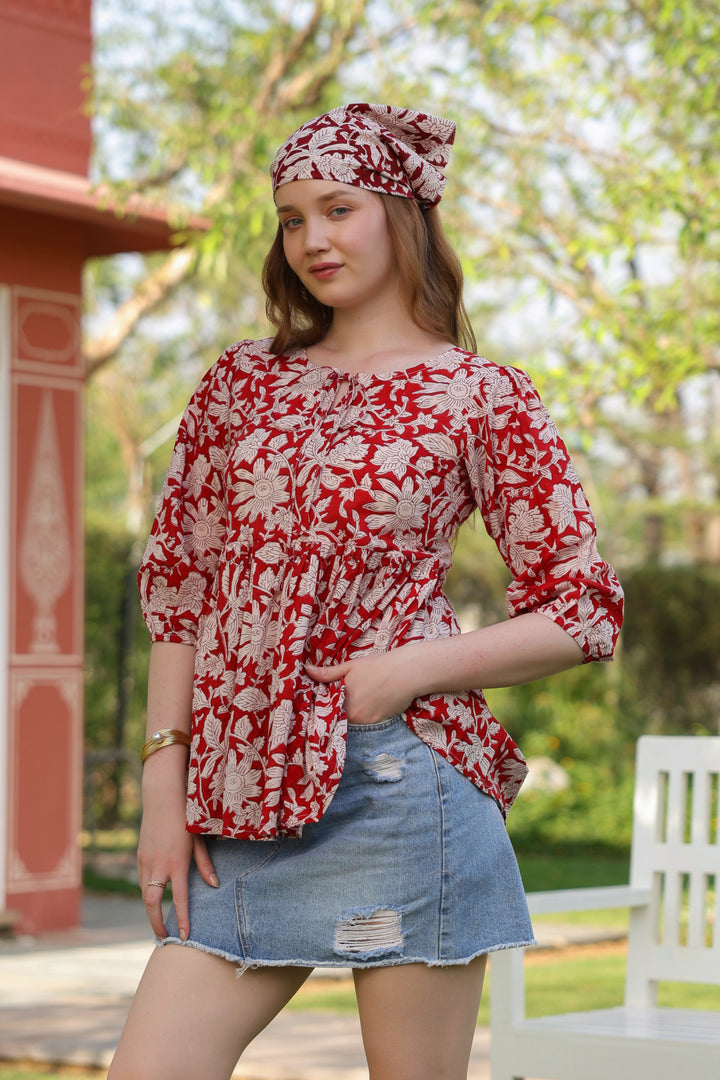 Alina Red Cotton Top