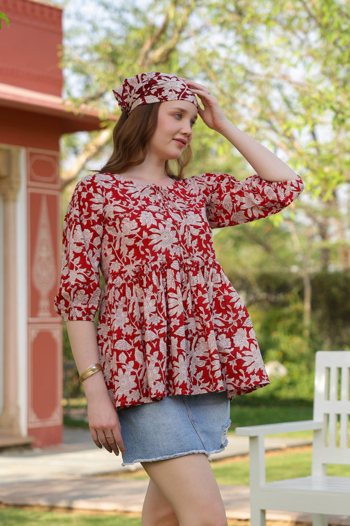 Alina Red Cotton Top