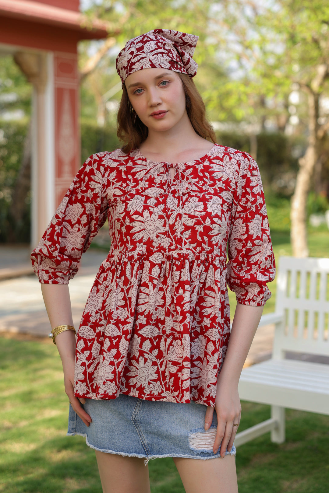 Alina Red Cotton Top