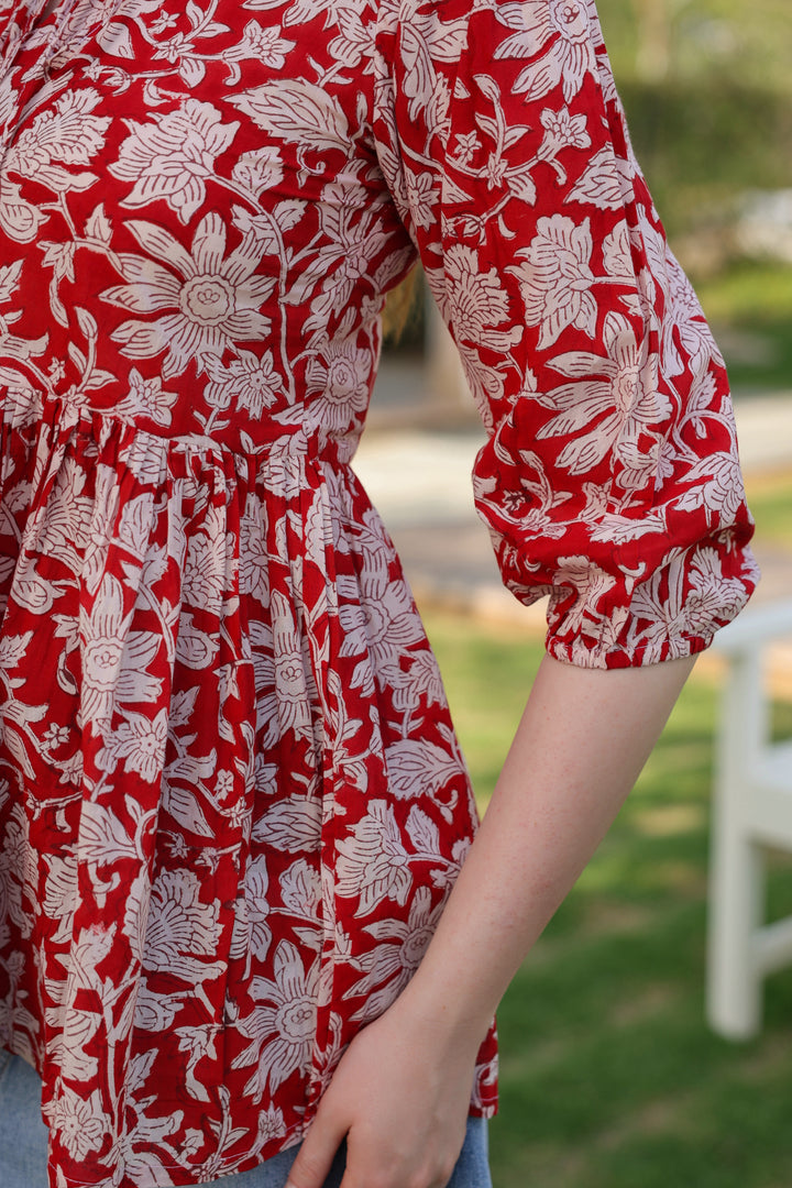 Alina Red Cotton Top