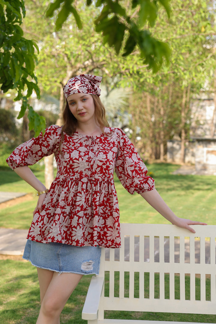 Alina Red Cotton Top