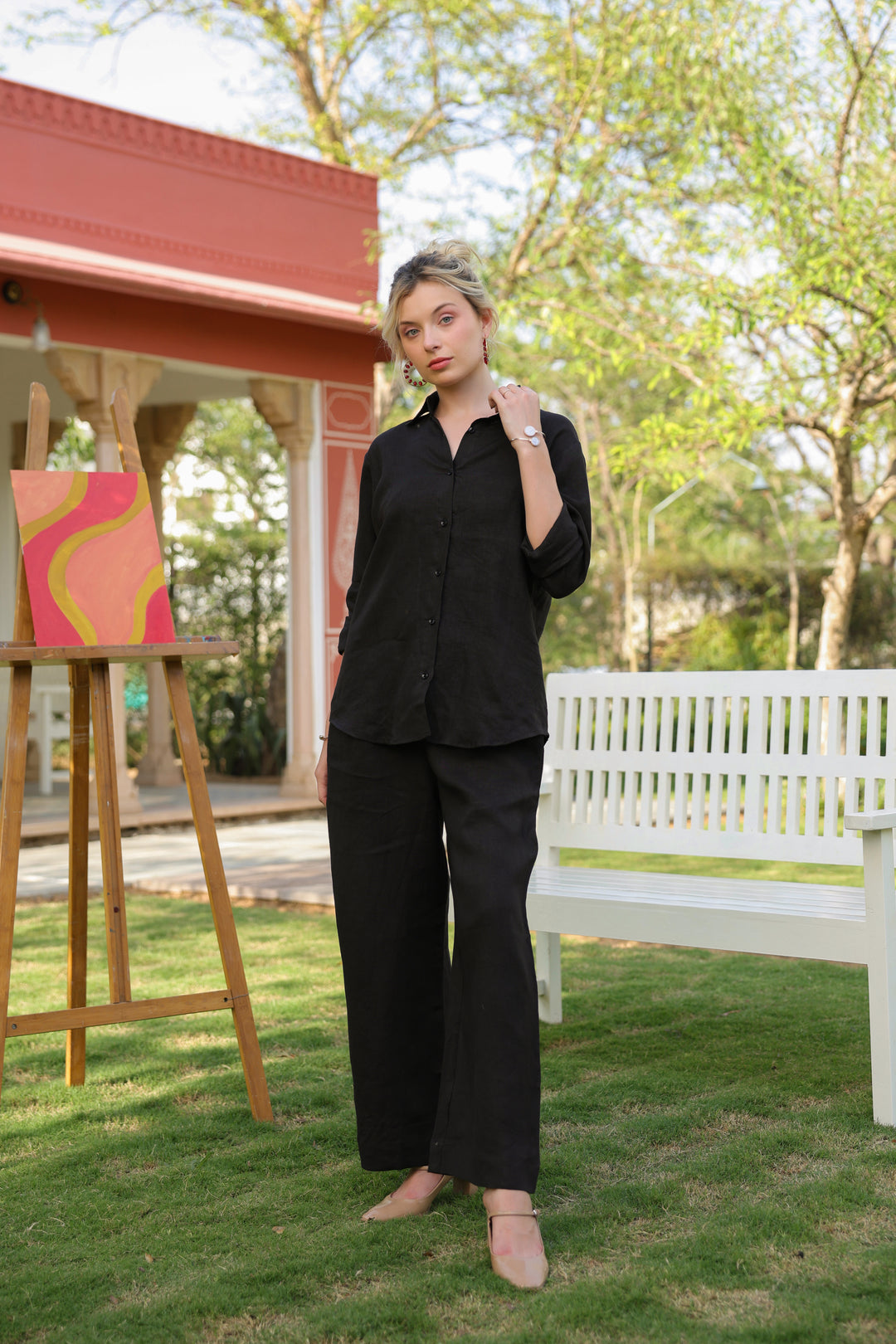 Black Pure Linen Co-ord Set