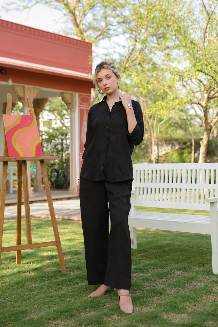 Black Pure Linen Co-ord Set