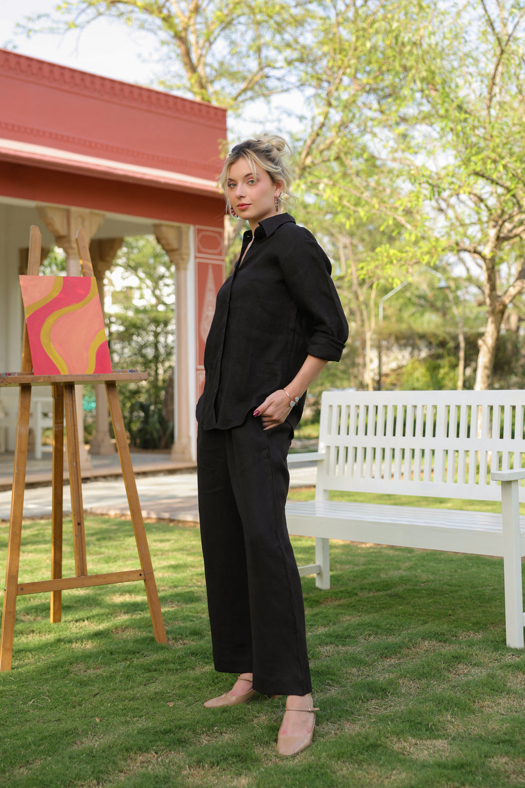 Black Pure Linen Co-ord Set