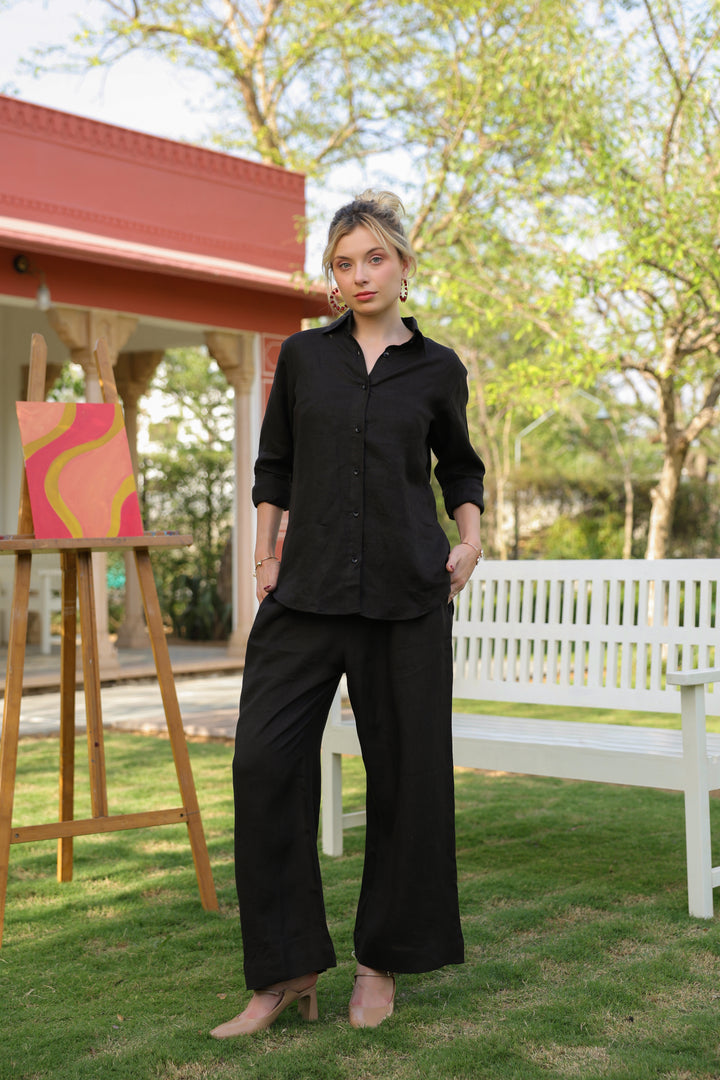 Black Pure Linen Co-ord Set