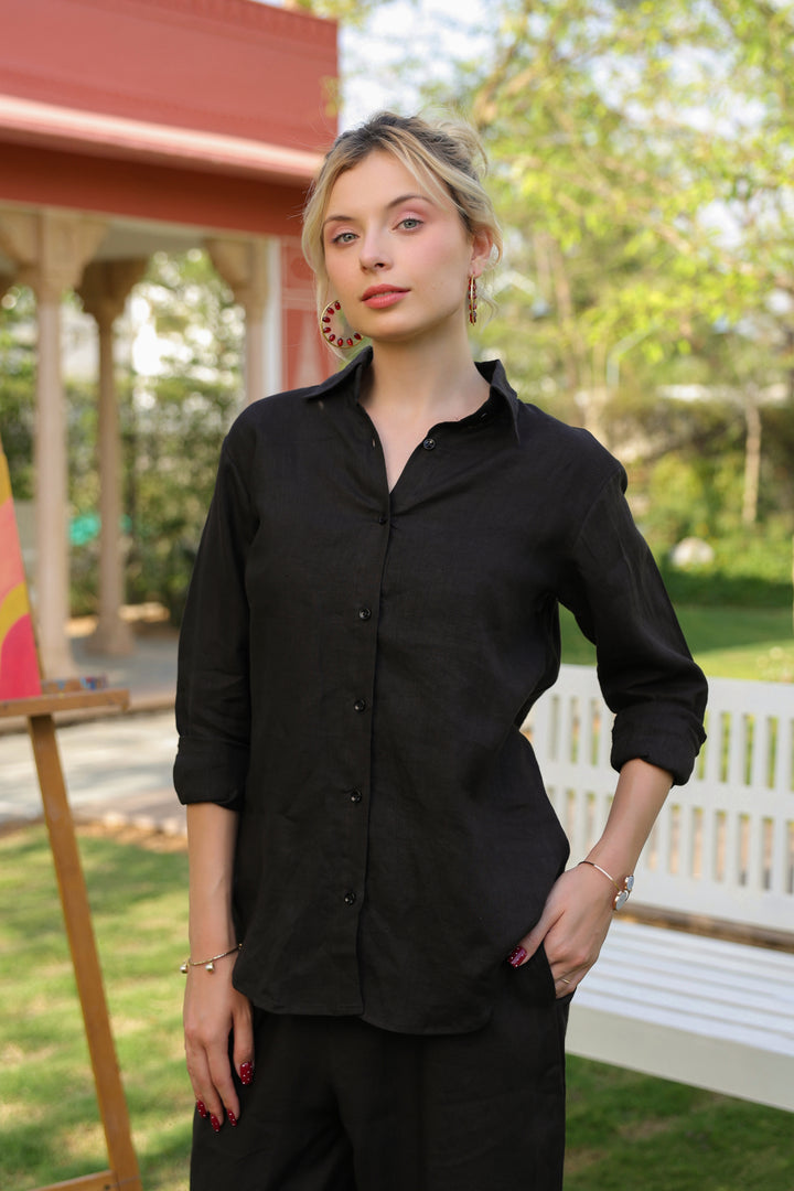 Black Pure Linen Co-ord Set