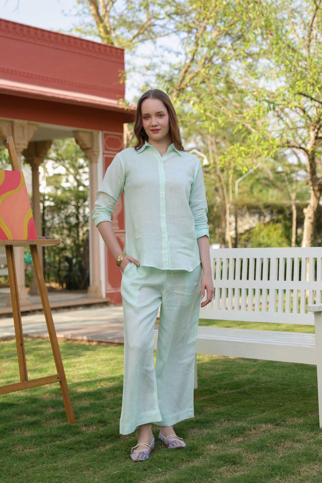 Light Green Pure Linen Co-ord Set