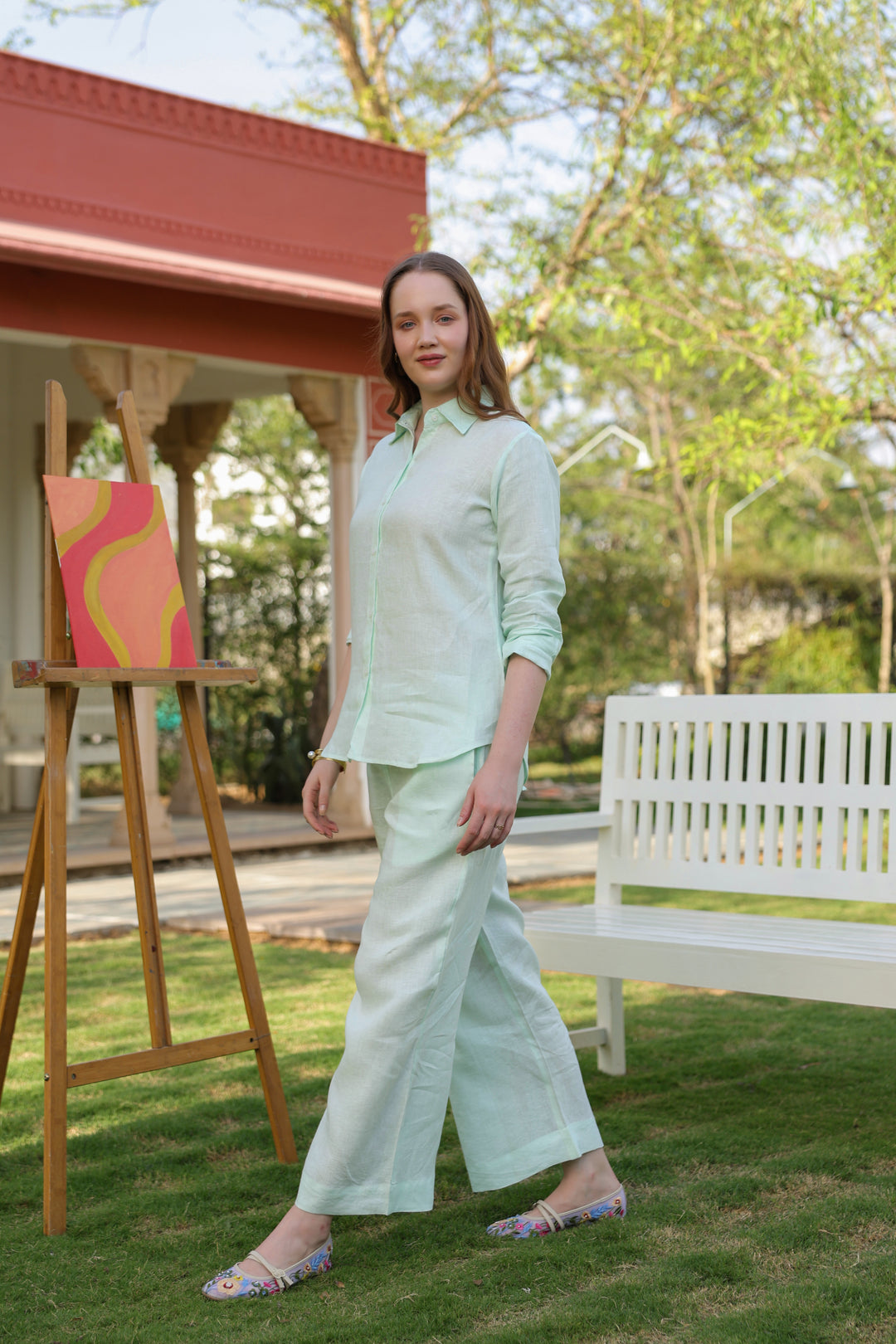Light Green Pure Linen Co-ord Set