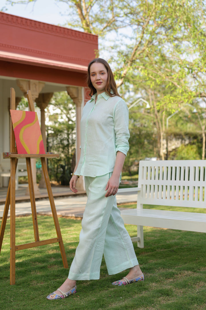 Light Green Pure Linen Co-ord Set