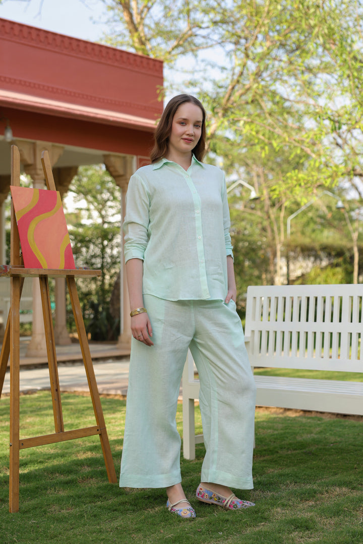 Light Green Pure Linen Co-ord Set