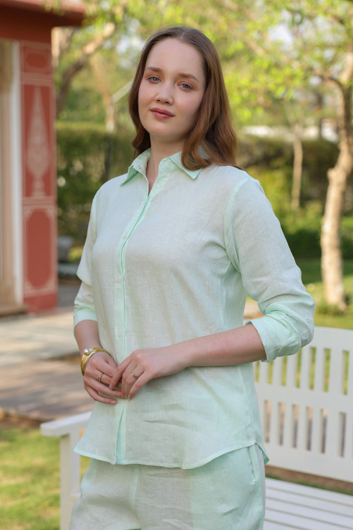 Light Green Pure Linen Co-ord Set