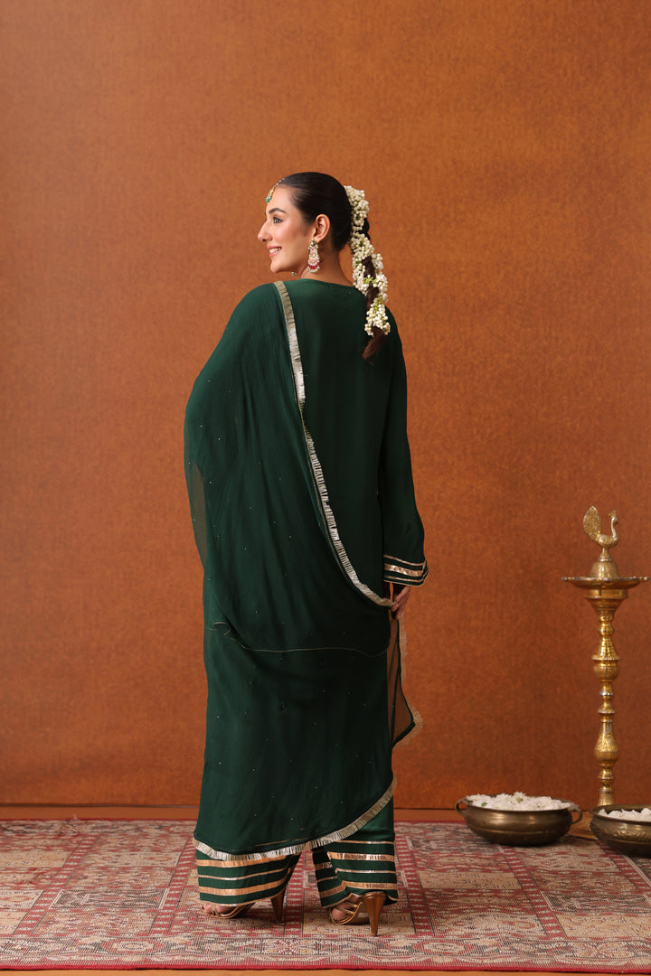 Nevadita Bottle Green Crepe Gota Farshi Set