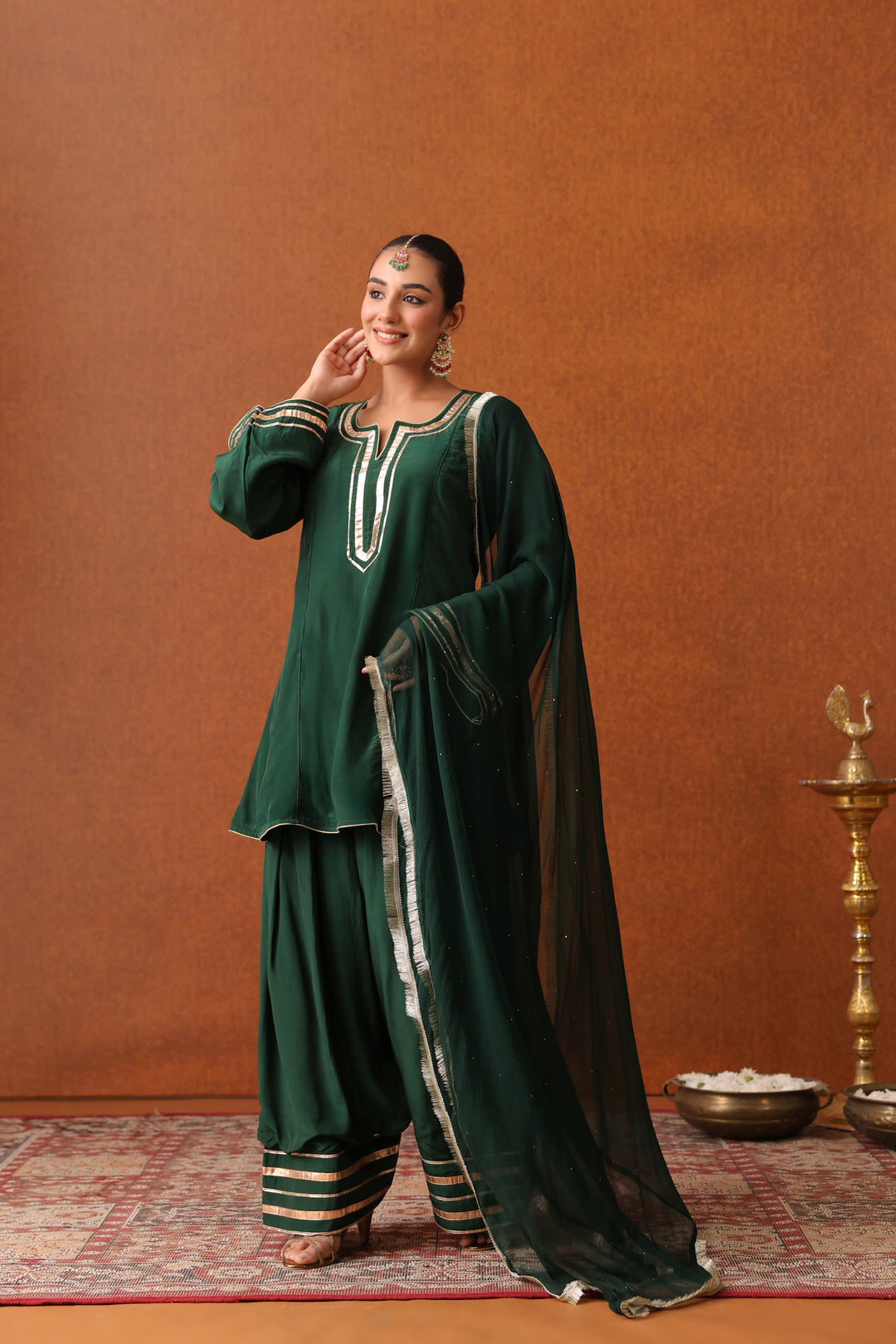 Nevadita Bottle Green Crepe Gota Farshi Set