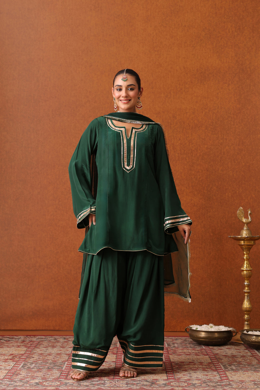 Nevadita Bottle Green Crepe Gota Farshi Set