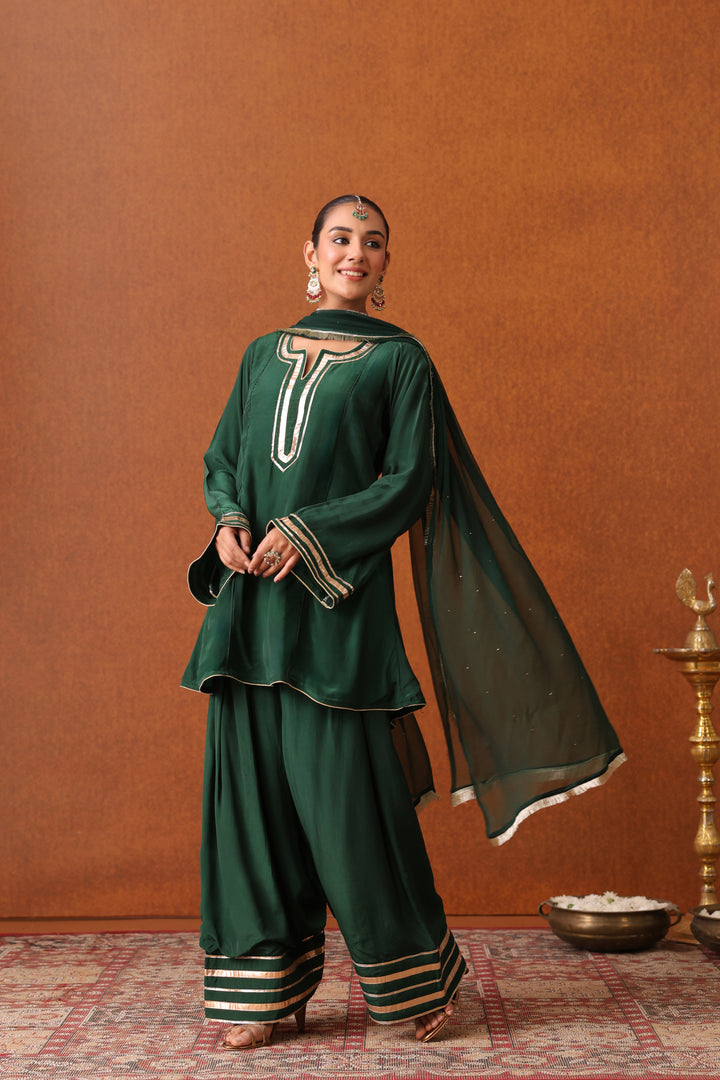 Nevadita Bottle Green Crepe Gota Farshi Set