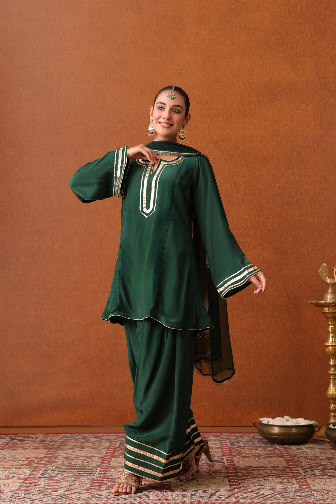 Nevadita Bottle Green Crepe Gota Farshi Set