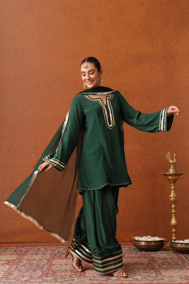 Nevadita Bottle Green Crepe Gota Farshi Set