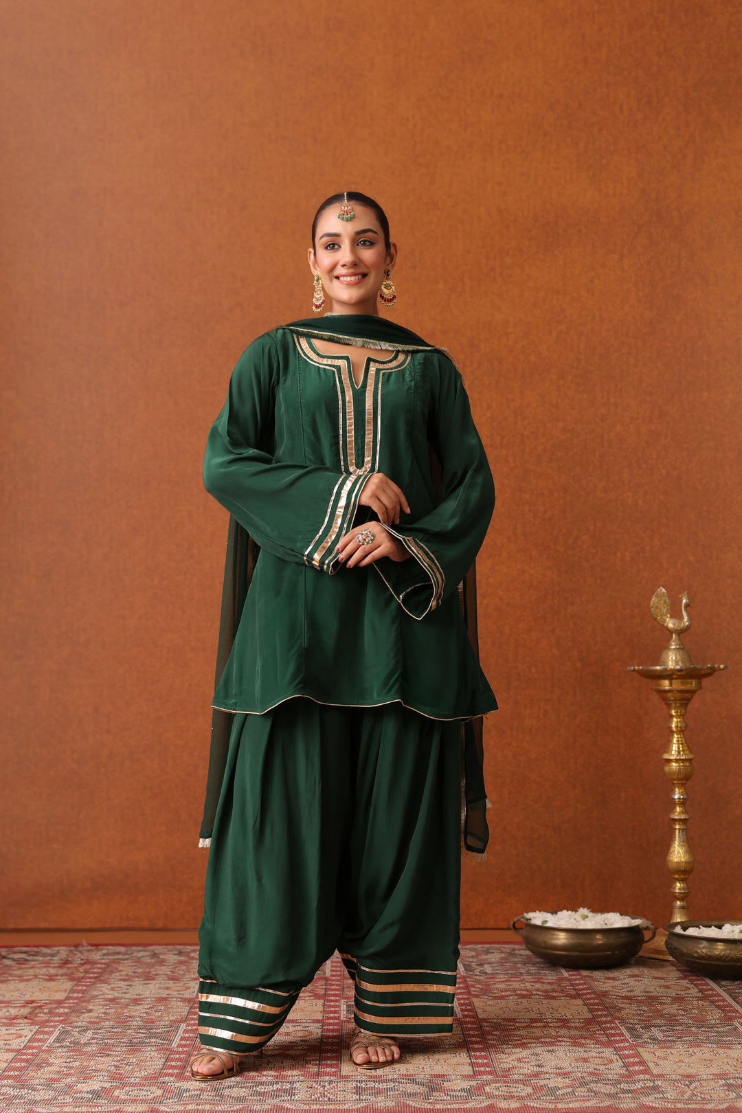 Nevadita Bottle Green Crepe Gota Farshi Set