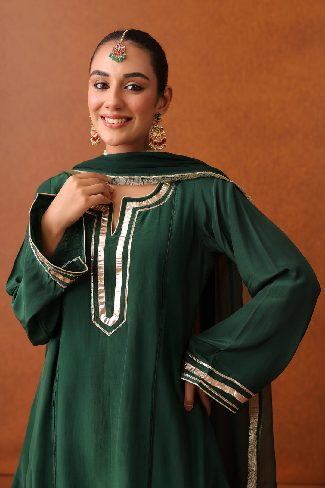 Nevadita Bottle Green Crepe Gota Farshi Set