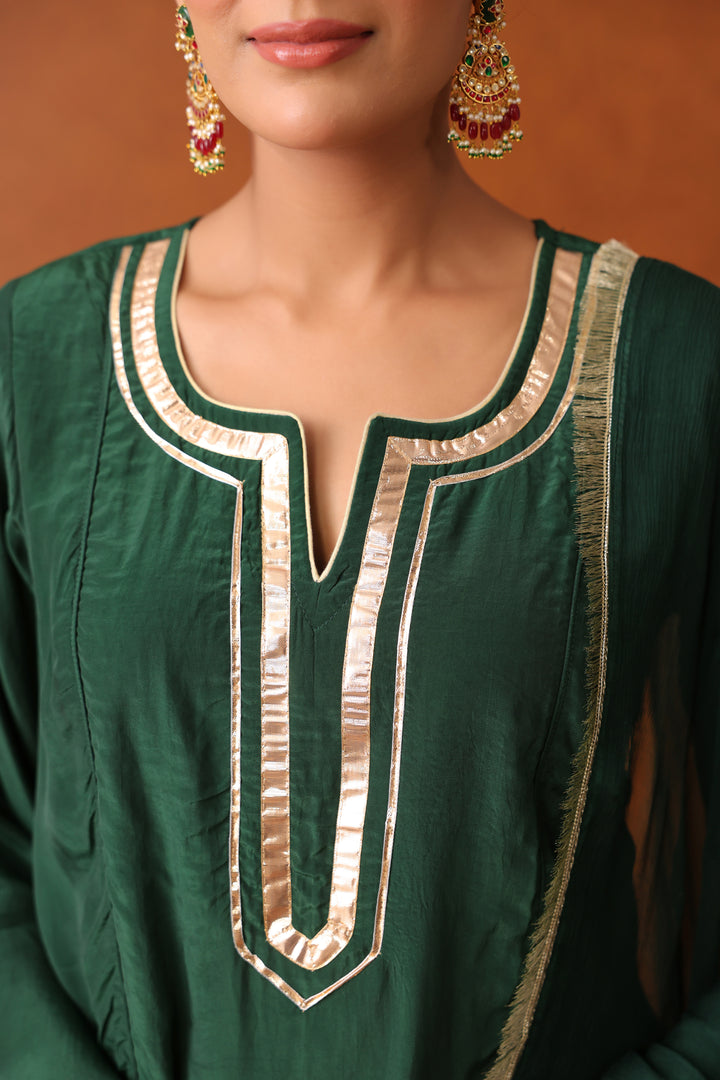 Nevadita Bottle Green Crepe Gota Farshi Set