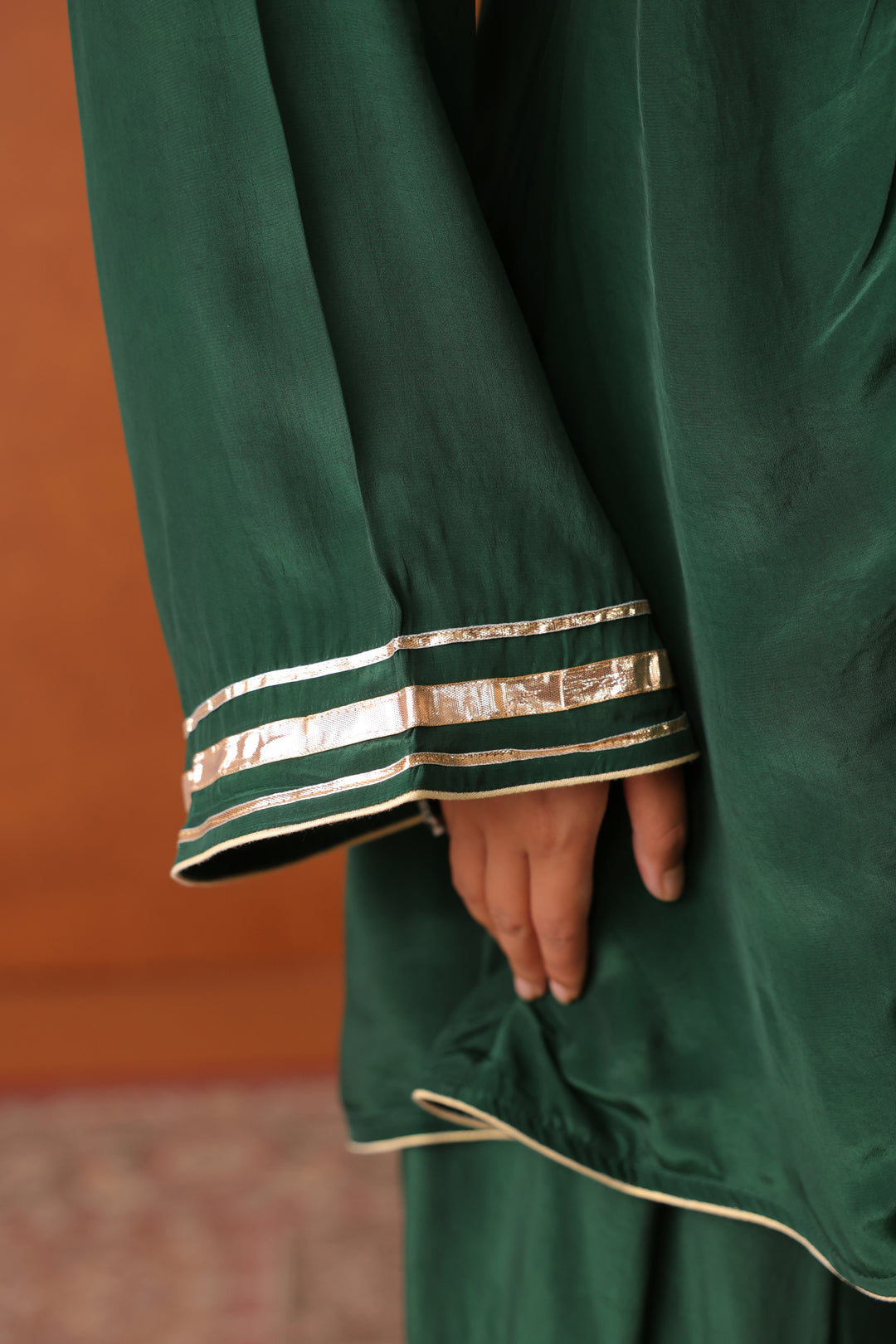 Nevadita Bottle Green Crepe Gota Farshi Set