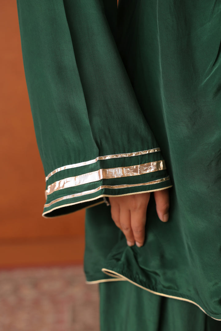 Nevadita Bottle Green Crepe Gota Farshi Set