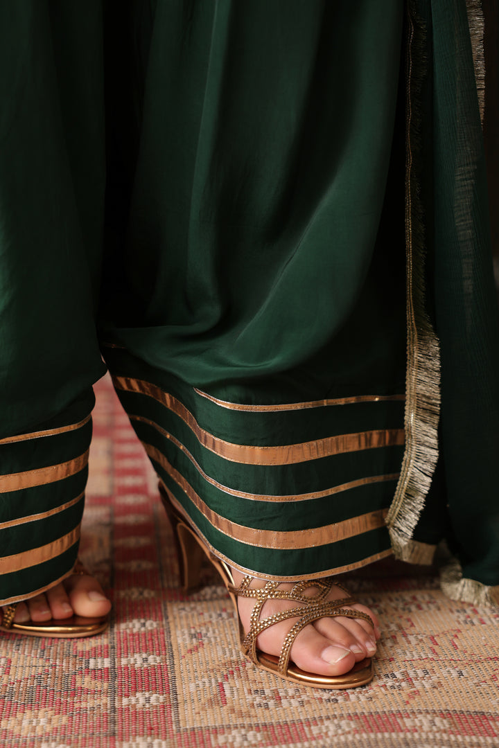 Nevadita Bottle Green Crepe Gota Farshi Set