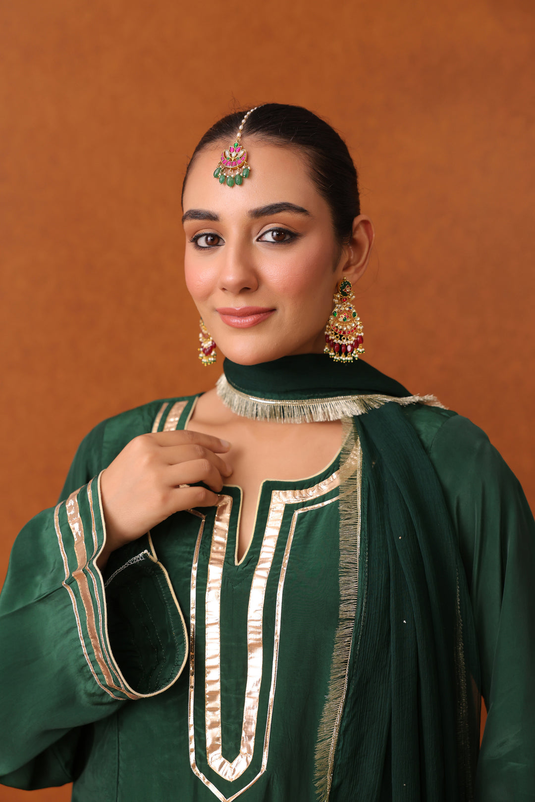 Nevadita Bottle Green Crepe Gota Farshi Set