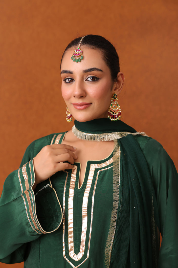 Nevadita Bottle Green Crepe Gota Farshi Set