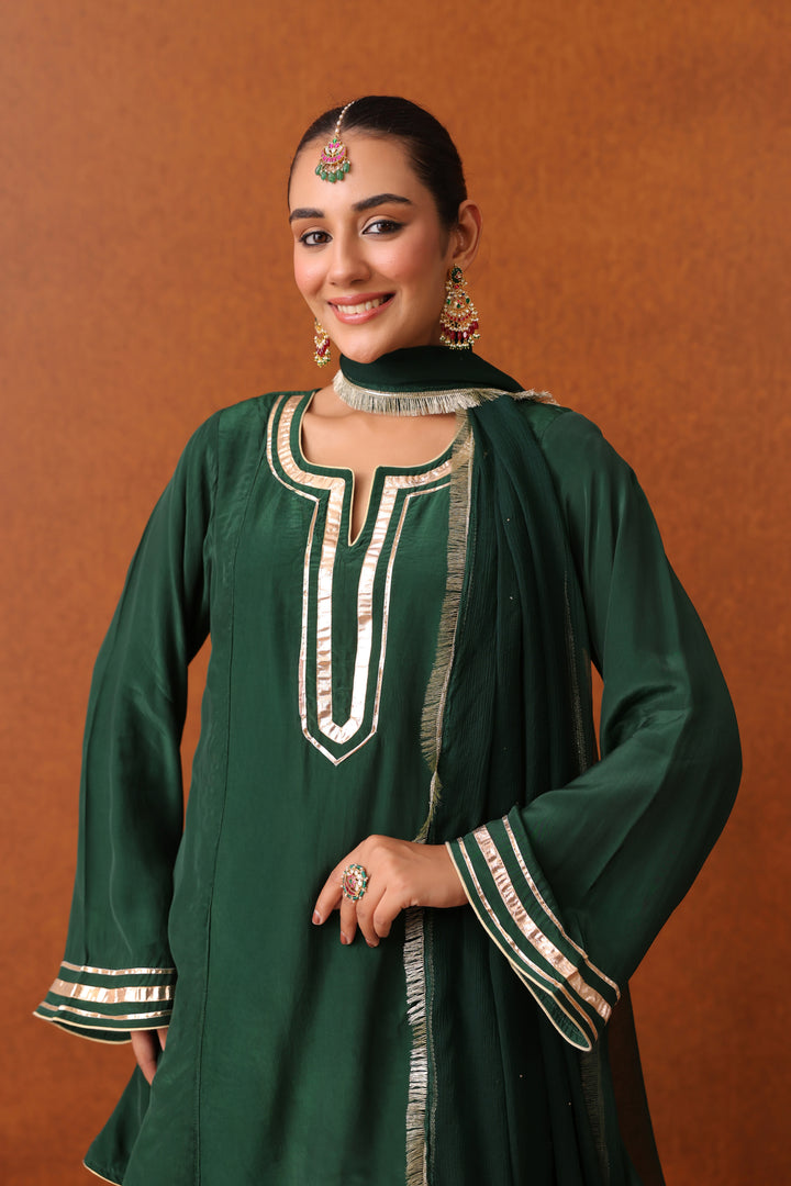 Nevadita Bottle Green Crepe Gota Farshi Set