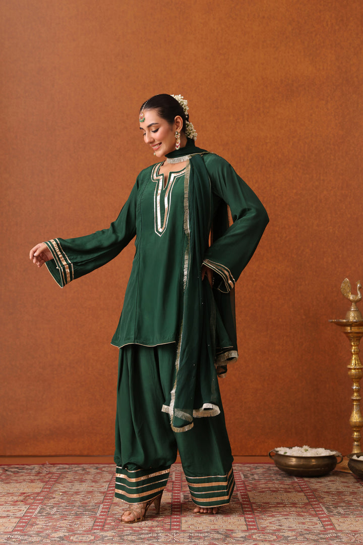 Nevadita Bottle Green Crepe Gota Farshi Set