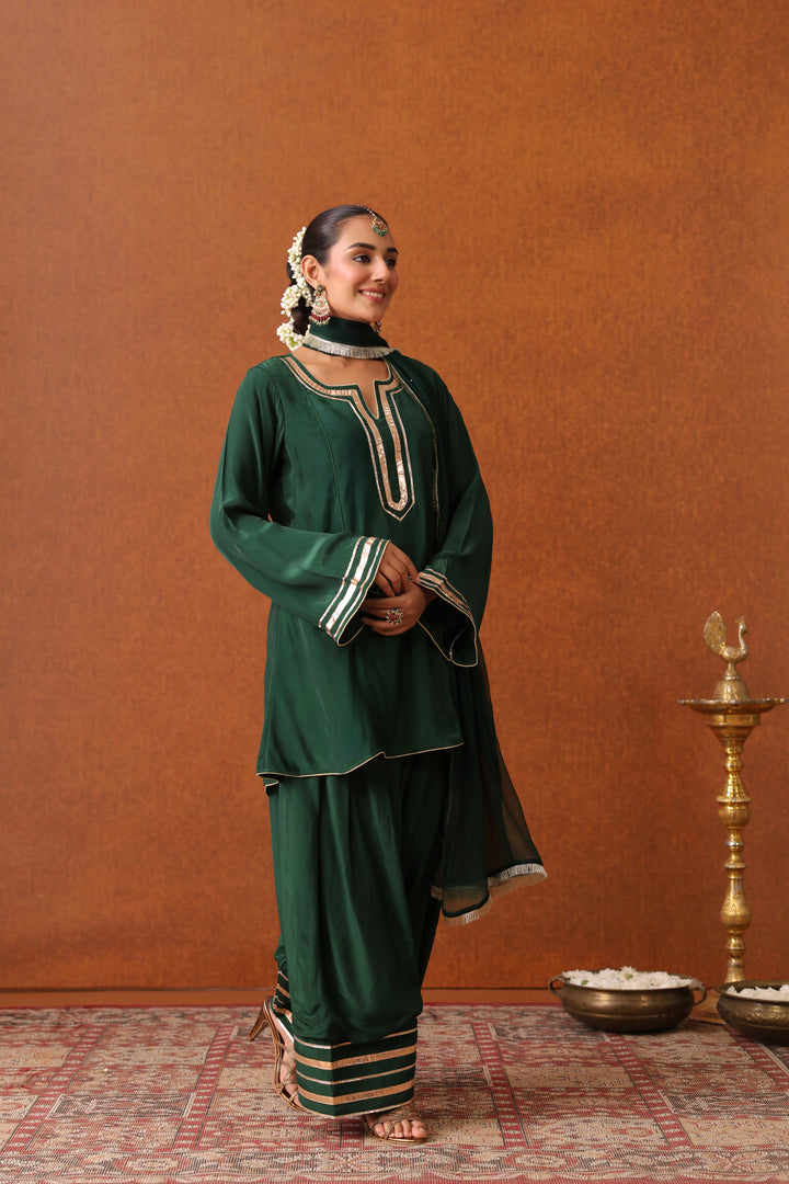 Nevadita Bottle Green Crepe Gota Farshi Set