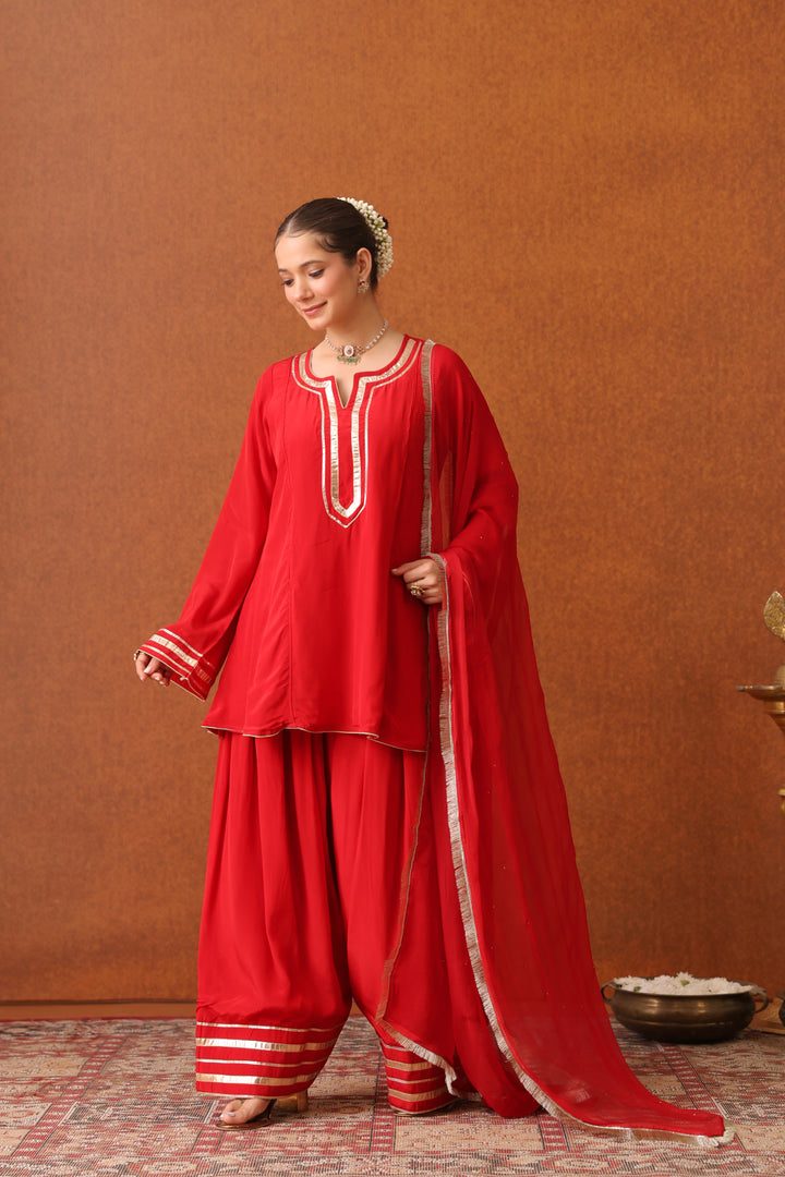 Suraahi Red Crepe Gota Farshi Set