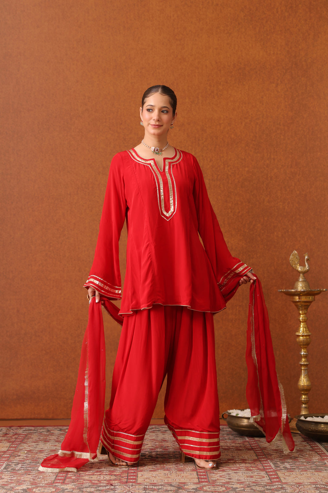 Suraahi Red Crepe Gota Farshi Set