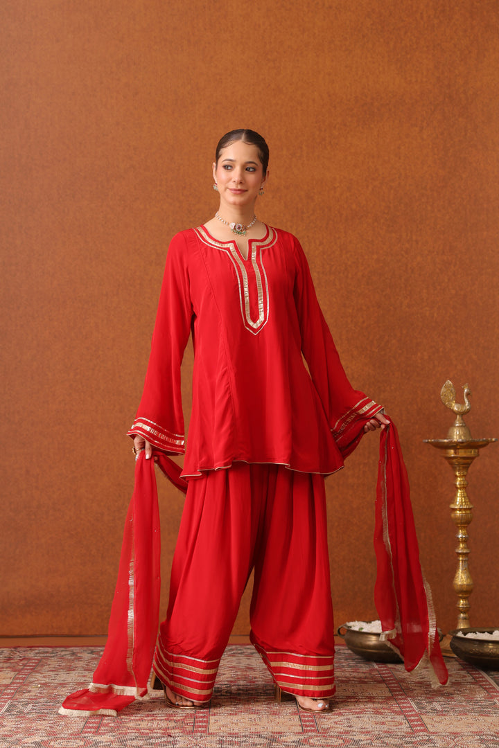 Suraahi Red Crepe Gota Farshi Set