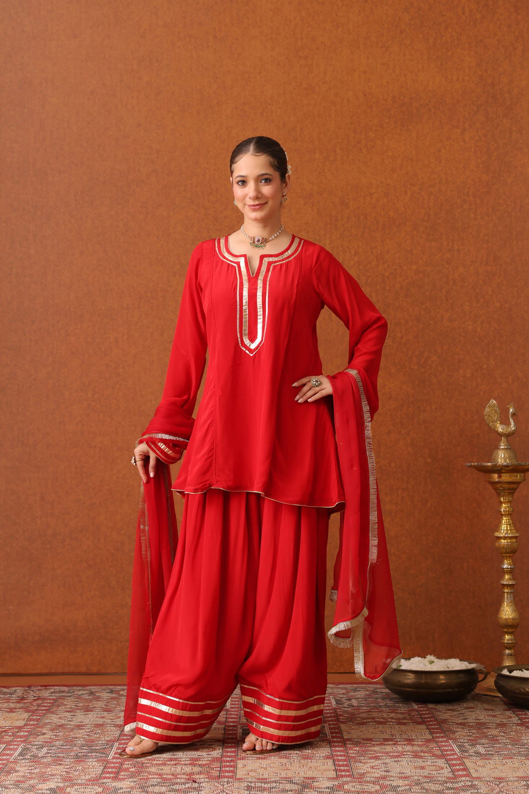 Suraahi Red Crepe Gota Farshi Set