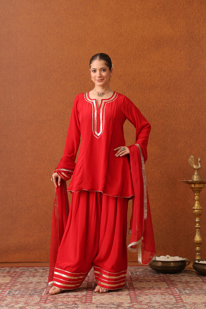 Suraahi Red Crepe Gota Farshi Set