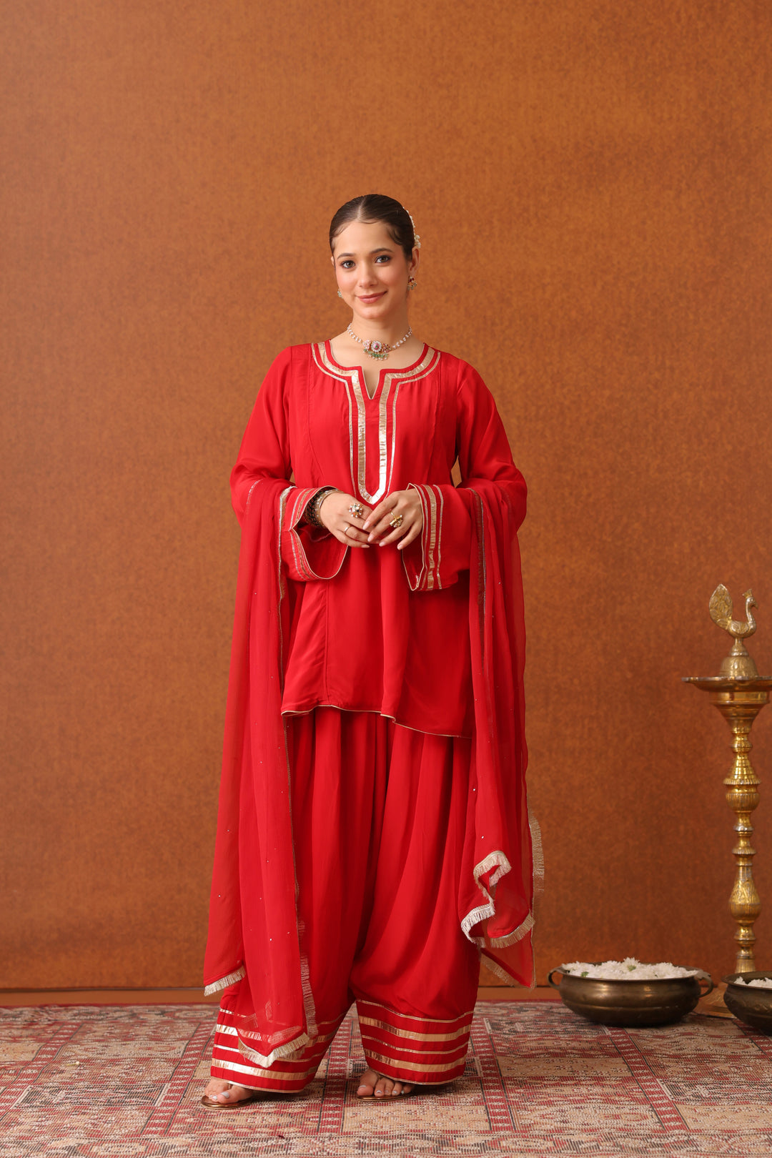 Suraahi Red Crepe Gota Farshi Set