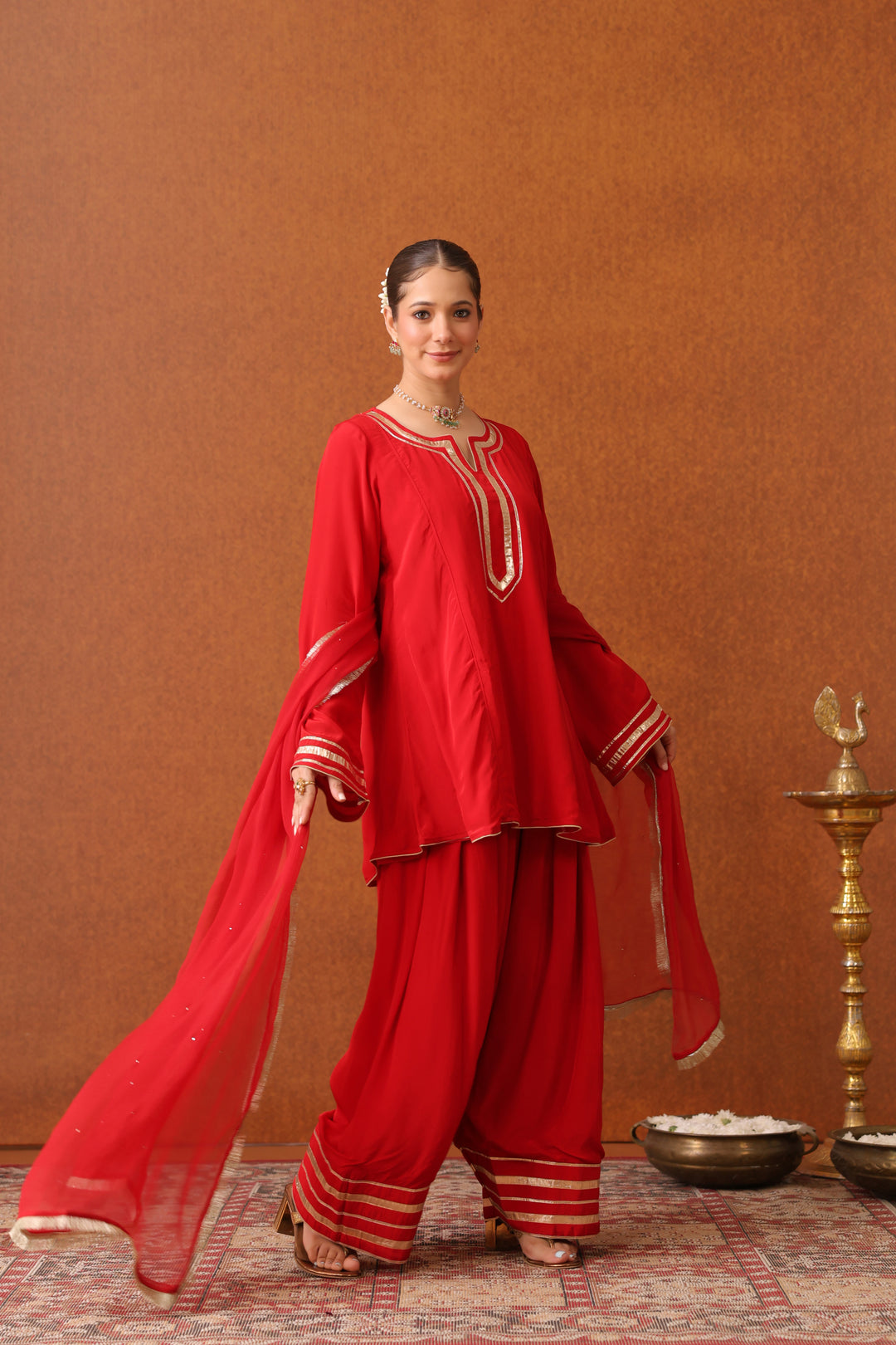 Suraahi Red Crepe Gota Farshi Set