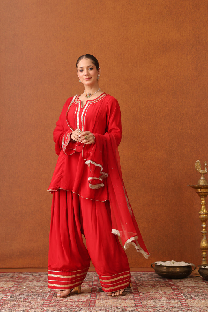 Suraahi Red Crepe Gota Farshi Set