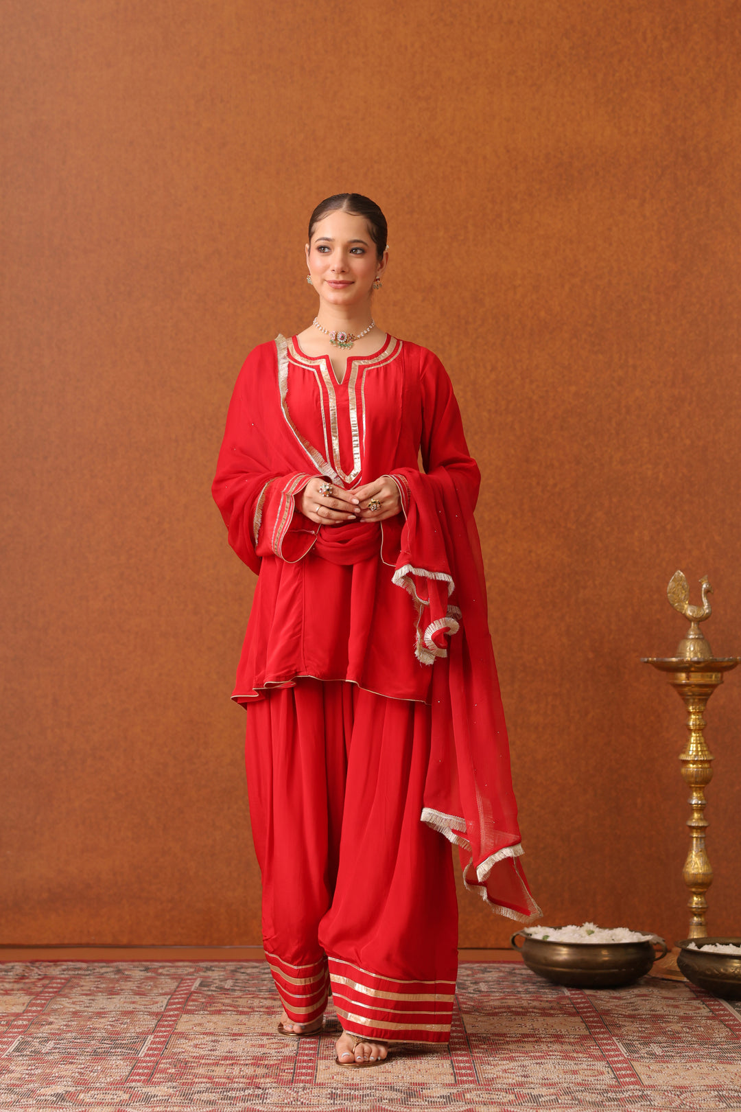 Suraahi Red Crepe Gota Farshi Set