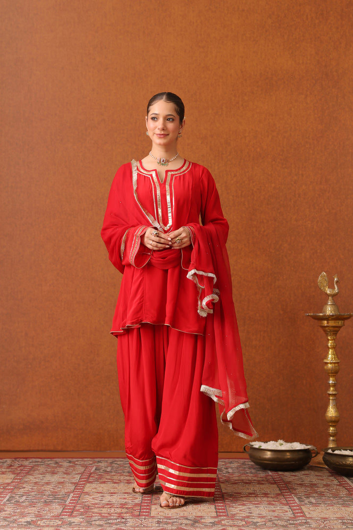 Suraahi Red Crepe Gota Farshi Set