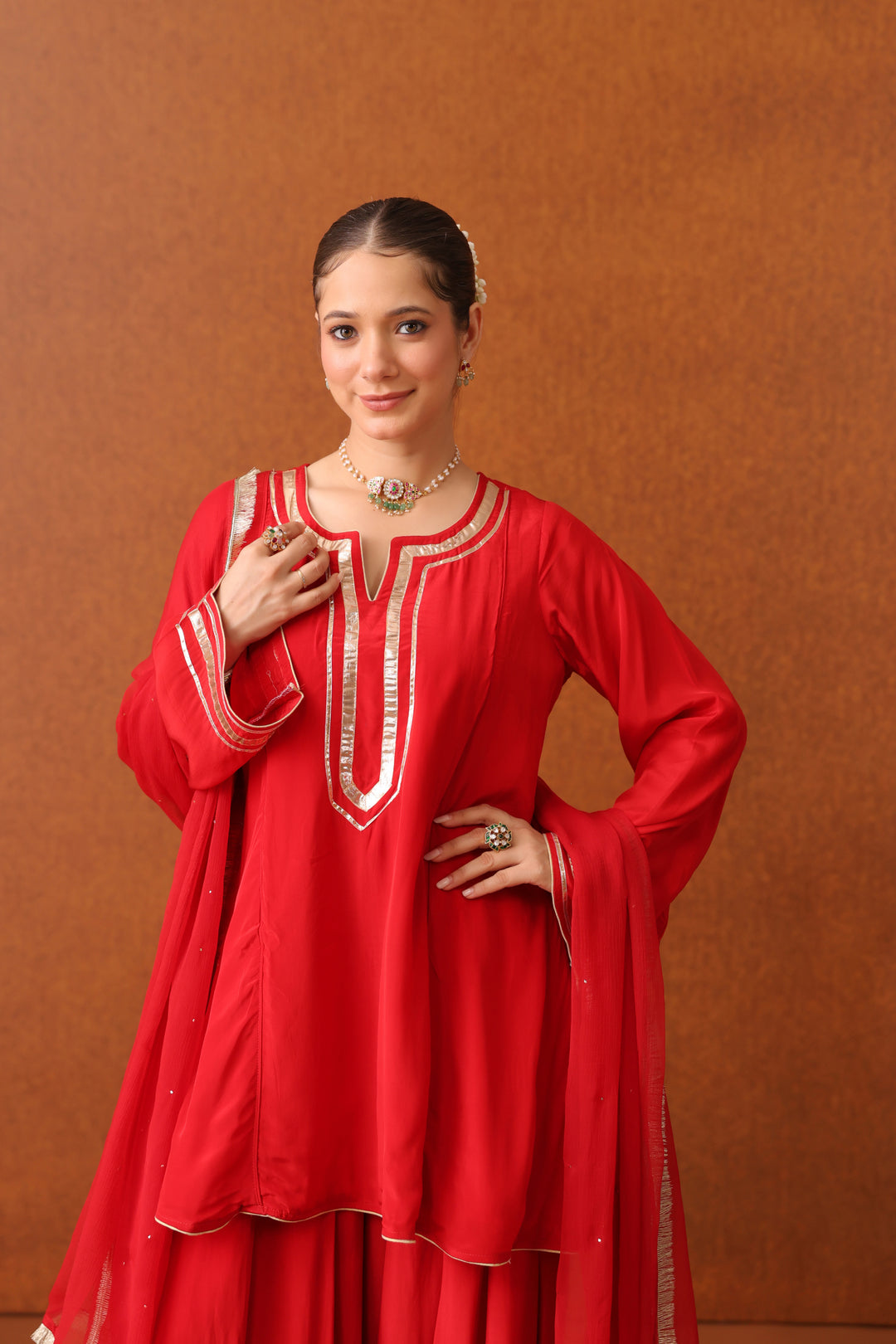 Suraahi Red Crepe Gota Farshi Set