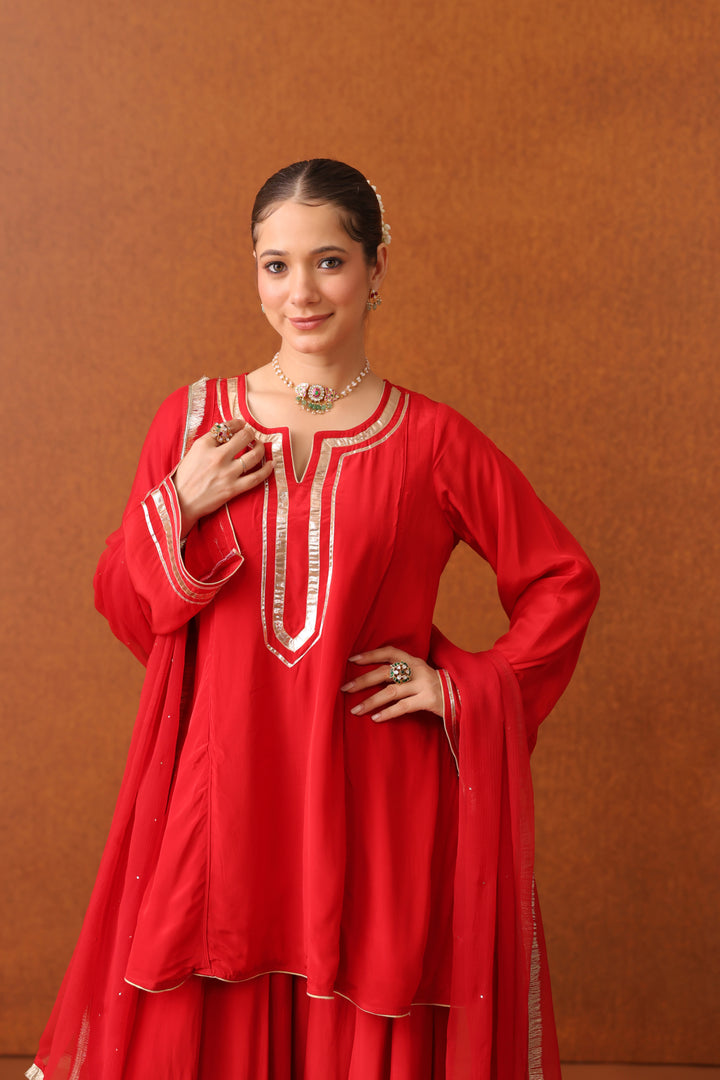 Suraahi Red Crepe Gota Farshi Set