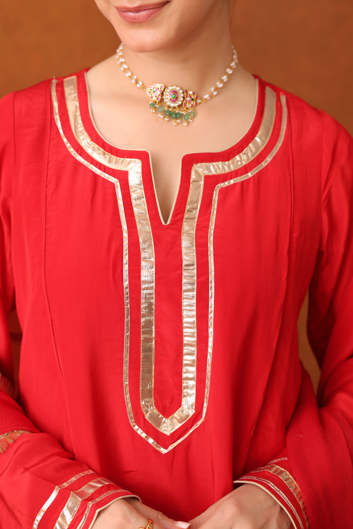 Suraahi Red Crepe Gota Farshi Set