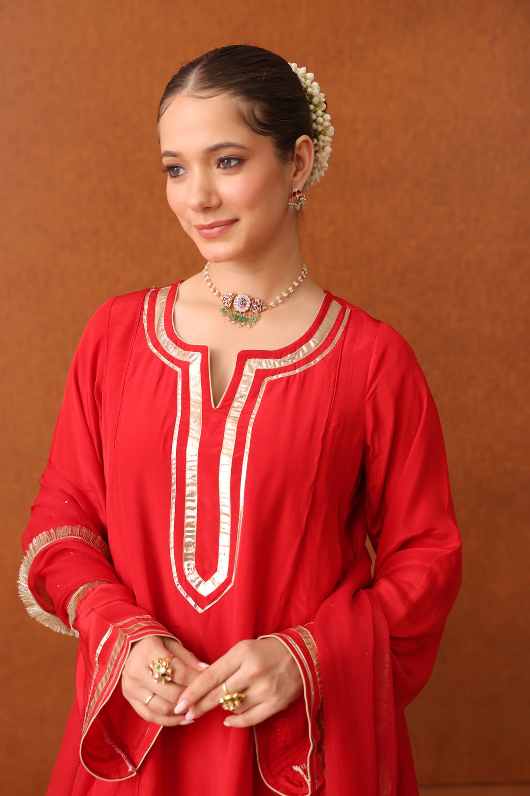 Suraahi Red Crepe Gota Farshi Set